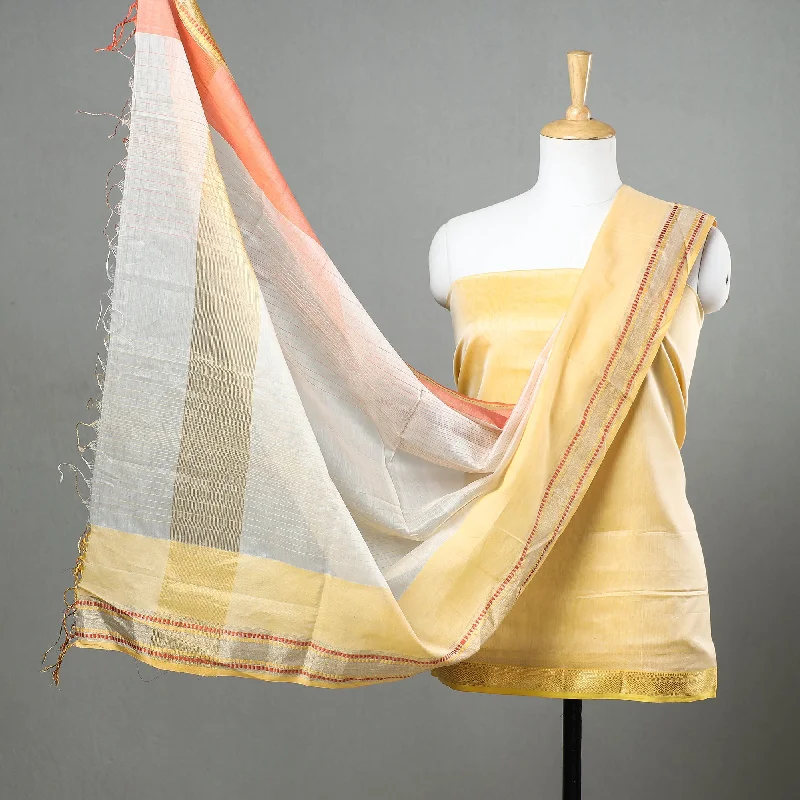 Time-Limited Offer Yellow - Original Maheshwari Silk Pure Handloom 2pc Suit Material Set