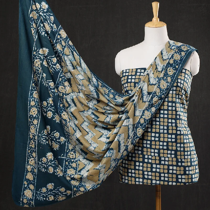 Members Only Blue - 3pc Cotton Block Printed Pipad Dress Material Set