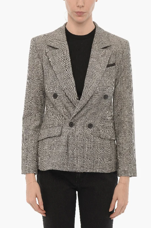 Seasonal Clearance AllSaints NEWLIFE&WOOL Districk Checked Double Breated Blazer