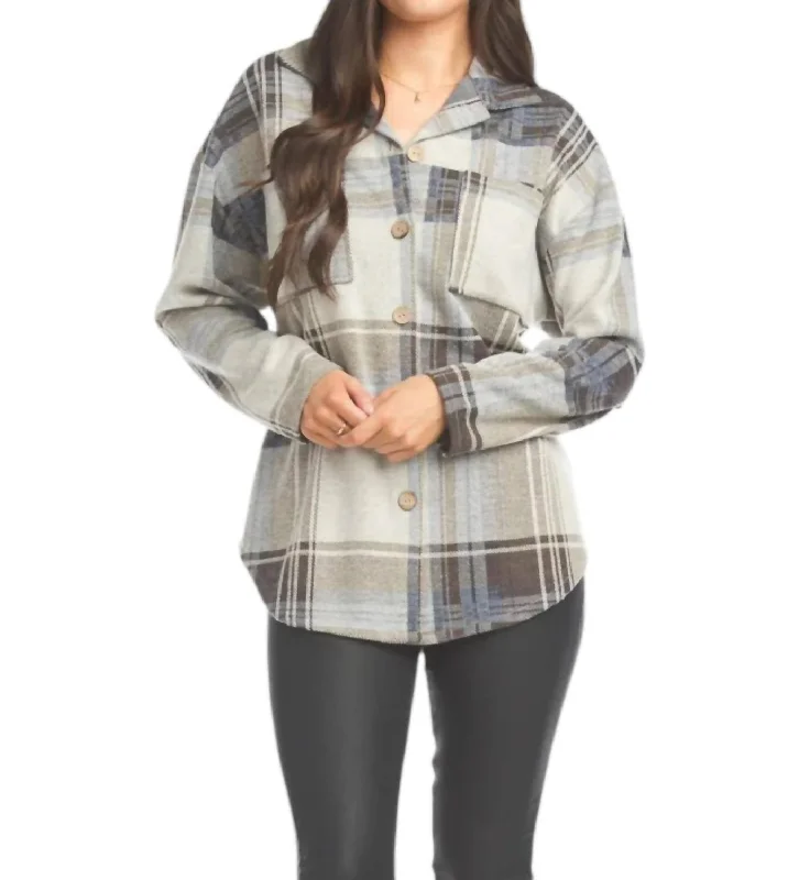 Low Prices Plaid Shacket In Grey
