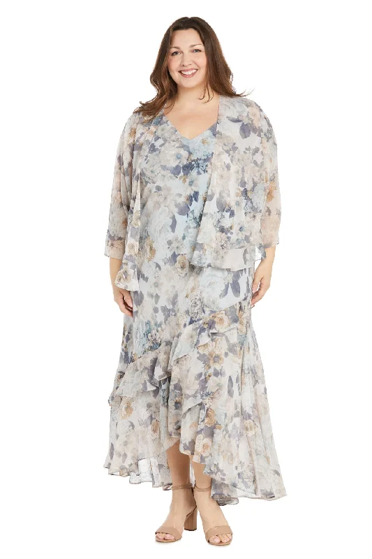 Instant Discount R&M Richards 3043W Plus Size Floral Jacket High Low Dress
