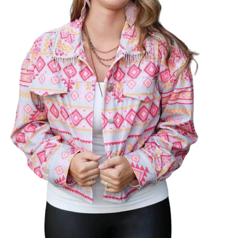 Holiday Sale Cowgirl Barbie Jacket In Pink Multi