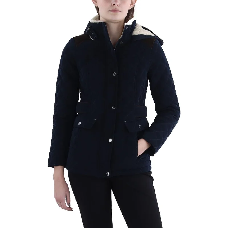 New Markdowns Petites Womens Faux Fur Hooded Quilted Coat