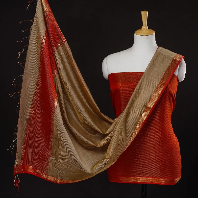 Special Offer Red - 2pc Maheshwari Silk Cotton Tissue Zari Work Handloom Suit Material Set