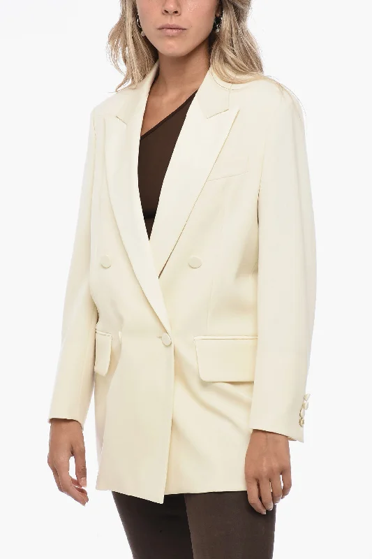 Super Sale Max Mara Double-breasted MONICA Wool Blazer with Satin Details