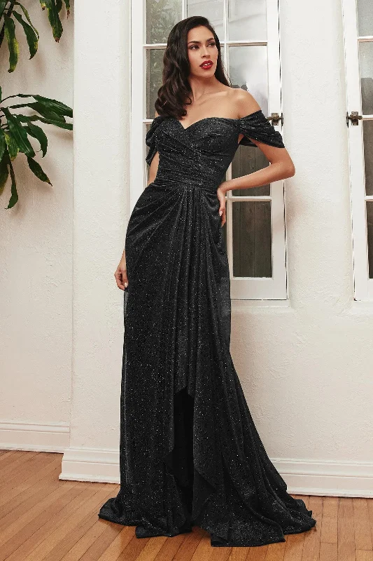 One-DAY Sale Cinderella Divine CD878 Off Shoulder Long Formal Dress Black