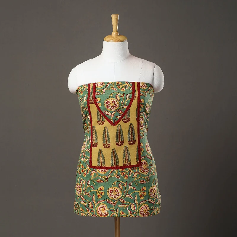 Mega Sale Green - Sanganeri Block Print Patchwork Kurta Material (3m) 04