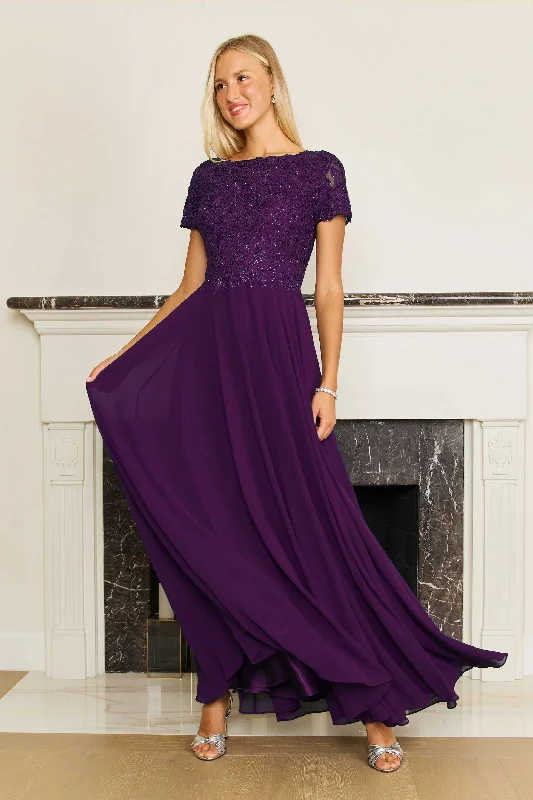 Crazy Deals Short Sleeve Mother Of The Bride Evening Dress Plum