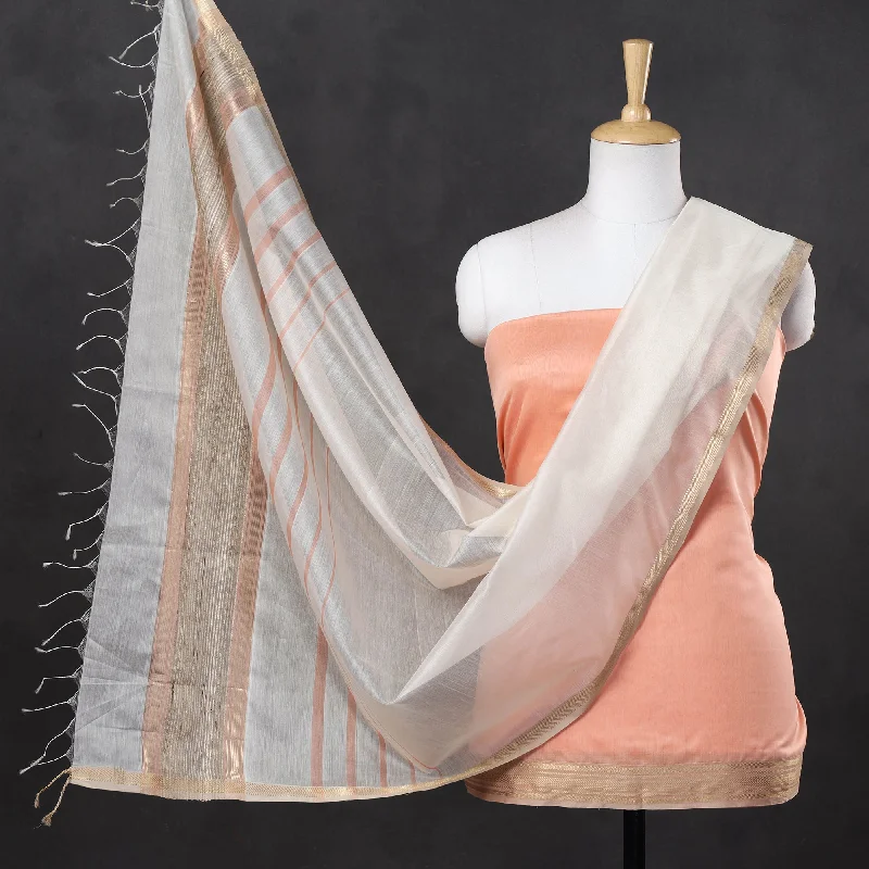 Customer Appreciation Sale Peach - 2pc Maheshwari Silk Handloom Suit Material Set with Zari Border
