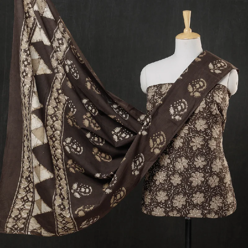 Super Sale Brown - 3pc Cotton Block Printed Pipad Dress Material Set