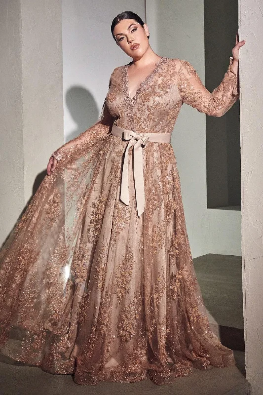 Low Prices Cinderella Divine CD233C Long Sleeve Plus Size Evening Dress Rose Gold