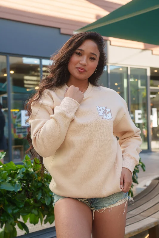 Discount Mania BEIGE SPLIT LOGO CREW NECK SWEATER