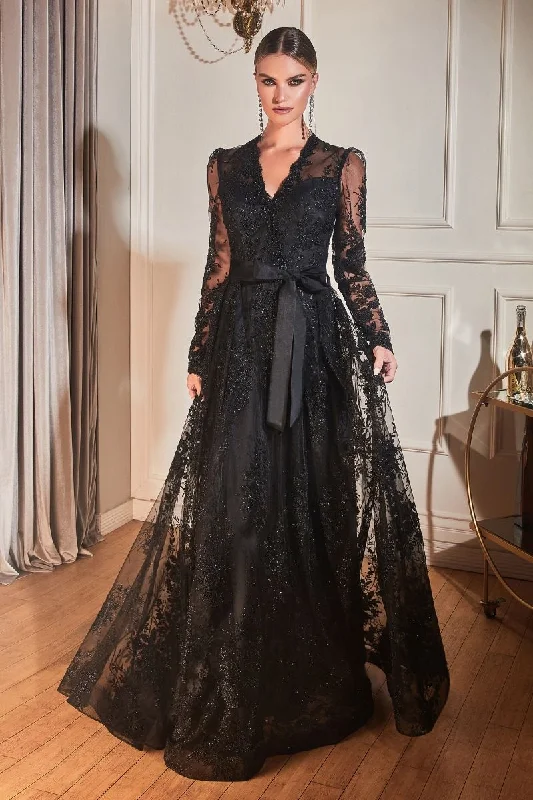 Lowest Price Cinderella Divine CD233C Long Sleeve Plus Size Evening Dress Black