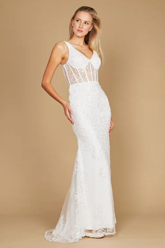 Anniversary Sale Sequin Corset Bodice Formal Prom Dress White