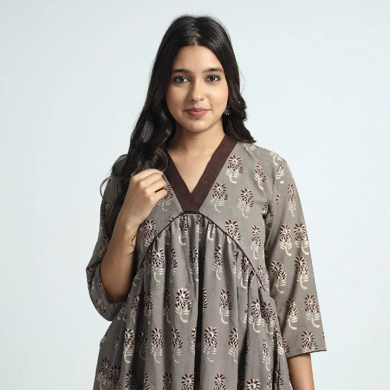 Crazy Deals Light Brown - Nandana Hand Block Printed Cotton Dress