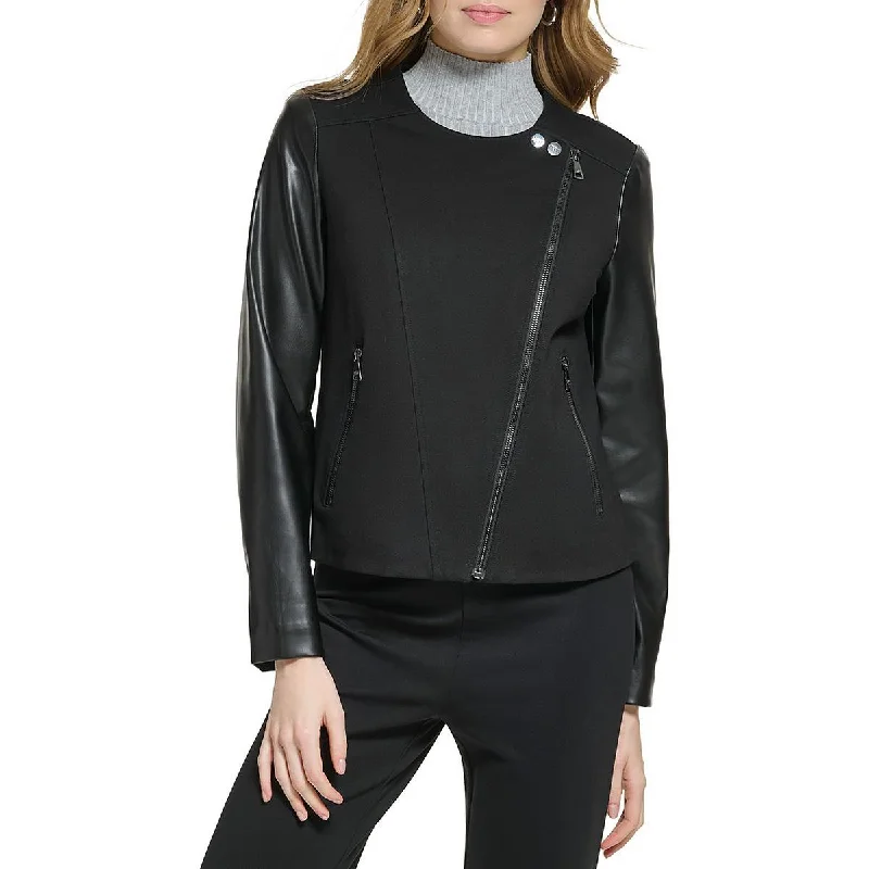 Best Deals Womens Faux Leather Collarless Motorcycle Jacket