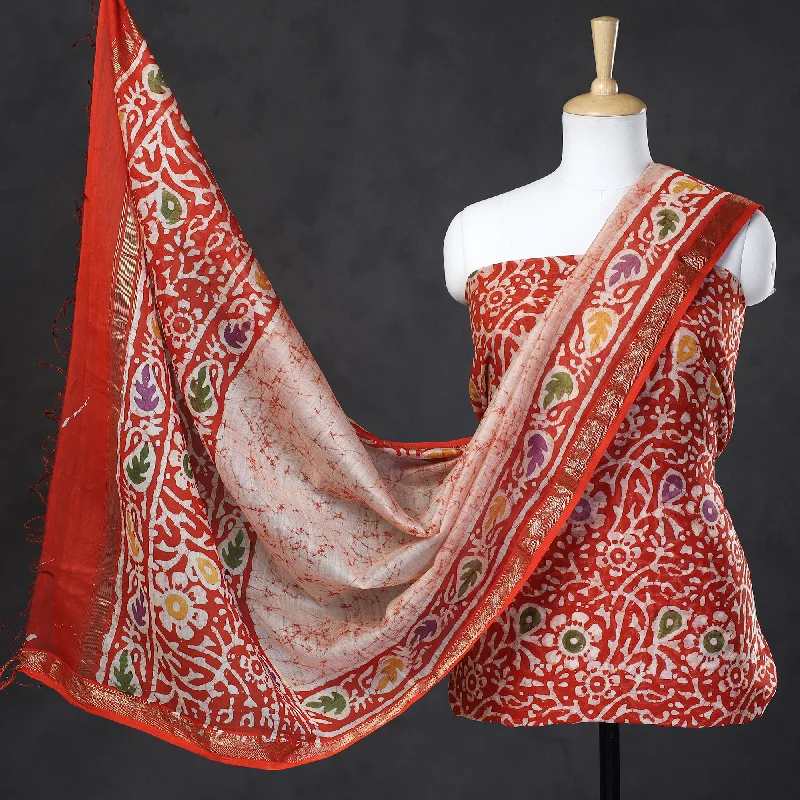 Closeout Orange - 2pc Handloom Maheshwari Silk Batik Print Dress Material