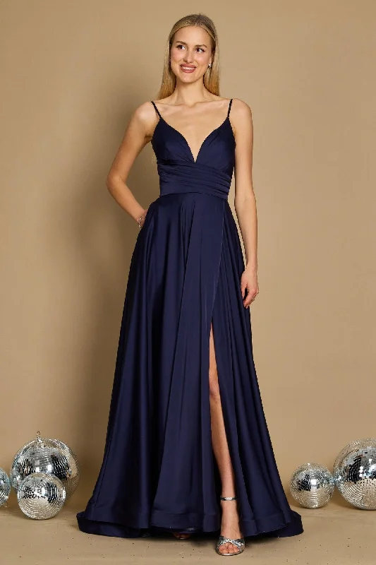 Early Access Long Spaghetti Strap Prom Formal Gown Navy