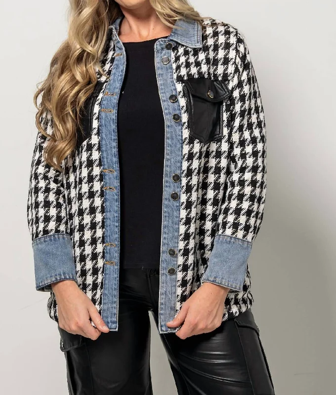 Year-End Sale Fancy Shacket In Denim/black/white