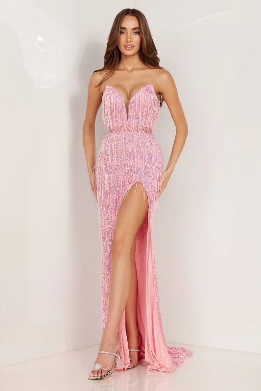 Reduced Prices Aleta 1228 Fringe Long Formal Evening Prom Gown Bubblegum