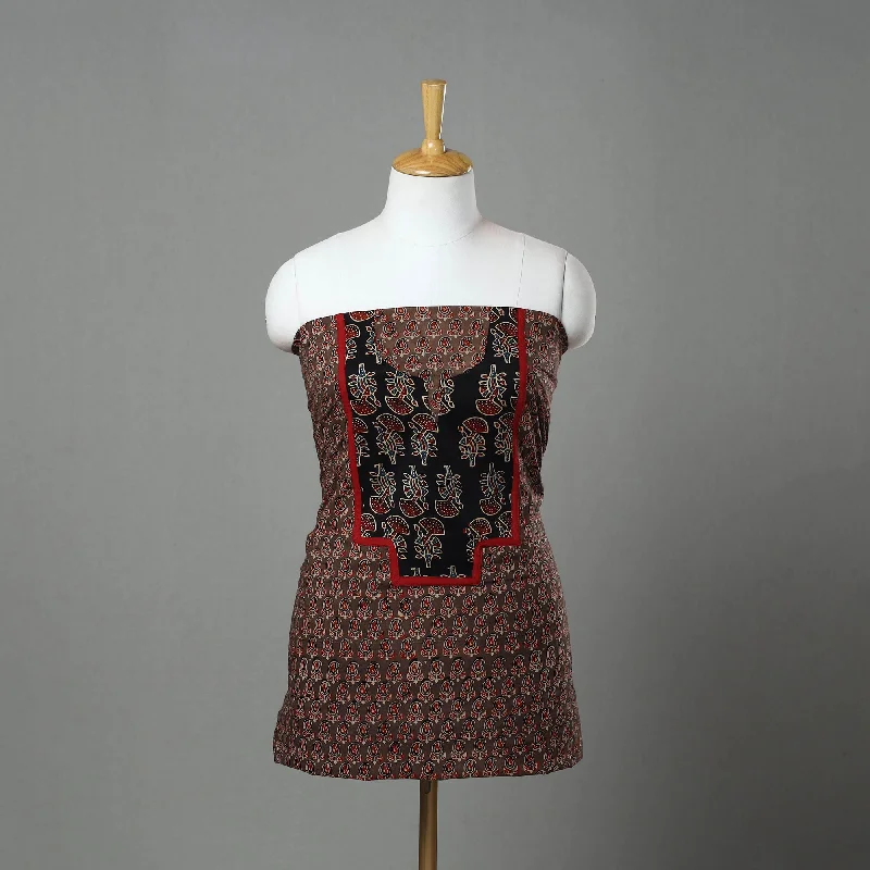 New Arrival Brown - Ajrakh Print Cotton Patchwork Kurta Material (3m) 10