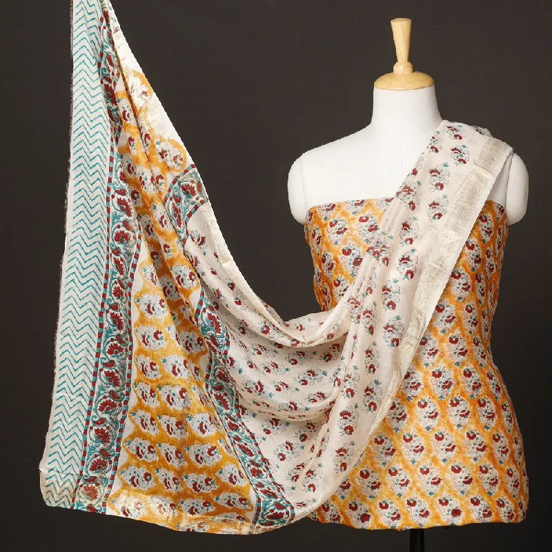 Now or Never Yellow - 3pc Sanganeri Block Printed Maheshwari Silk Suit Material Set