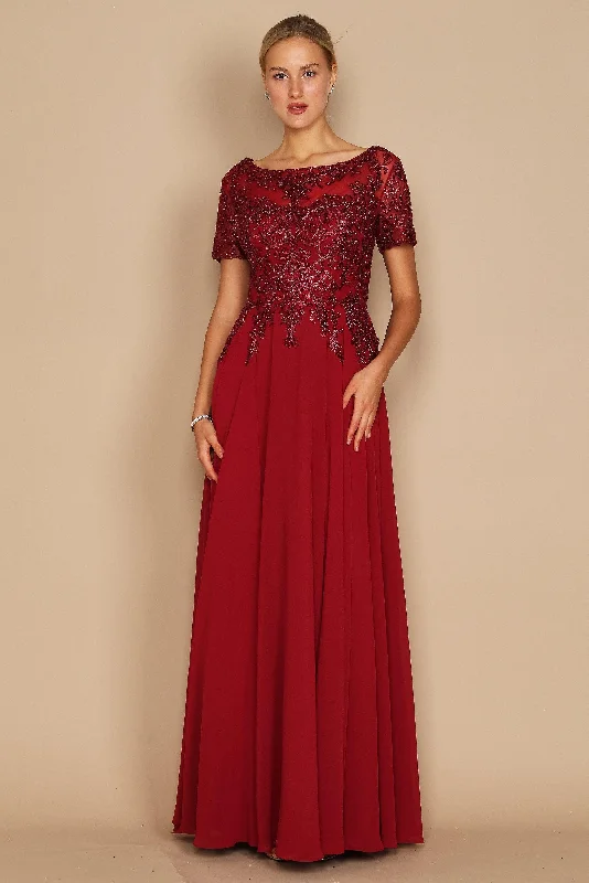Overstock Short Sleeve Mother of the Bride Formal Dress Burgundy