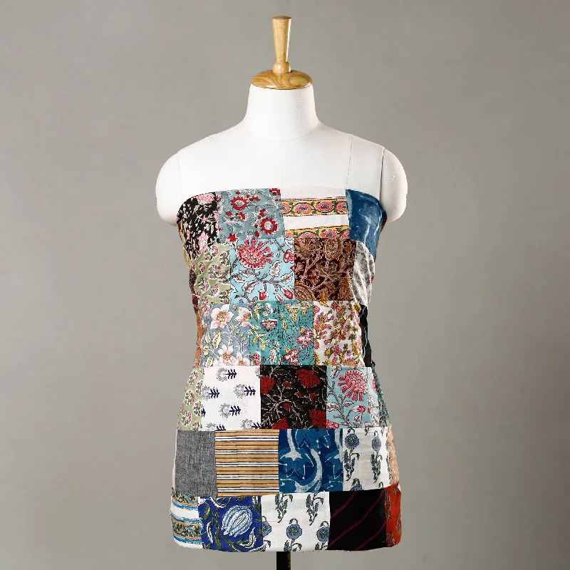 Don't Wait Multicolor - Handmade Tukdi Kaam Patchwork Cotton kurta Material - (2.95 meter) 12