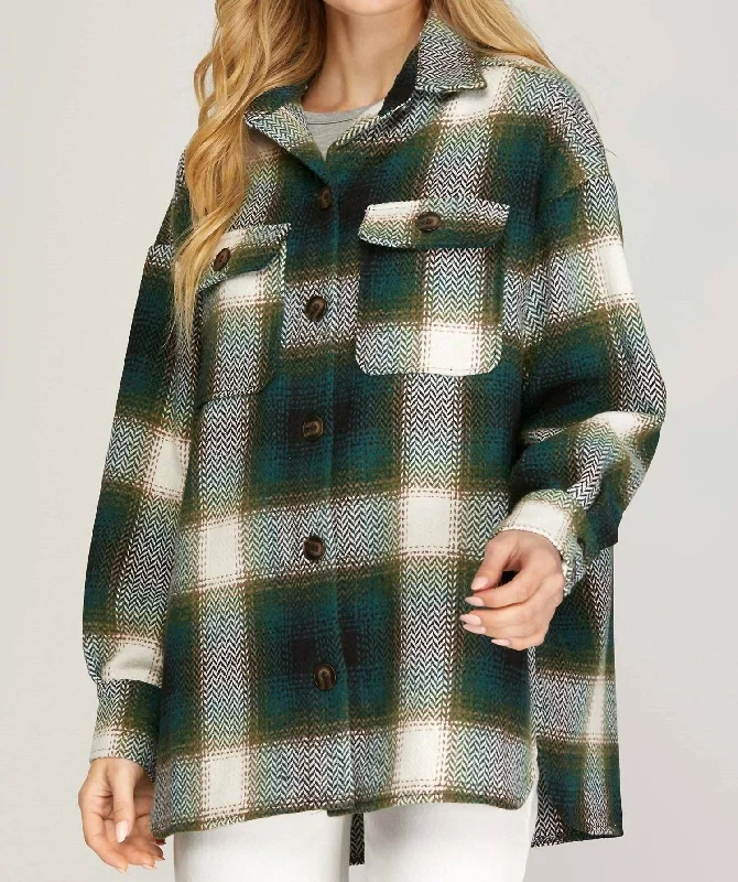 Doorbuster Deal Flannel Plaid Jacket In Green