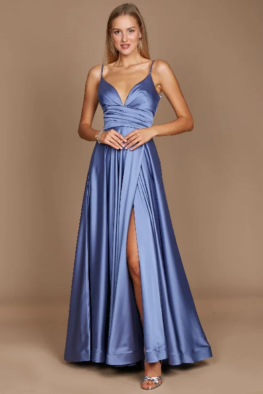 Discount Deals Long Spaghetti Strap Prom Formal Gown Smokey Blue