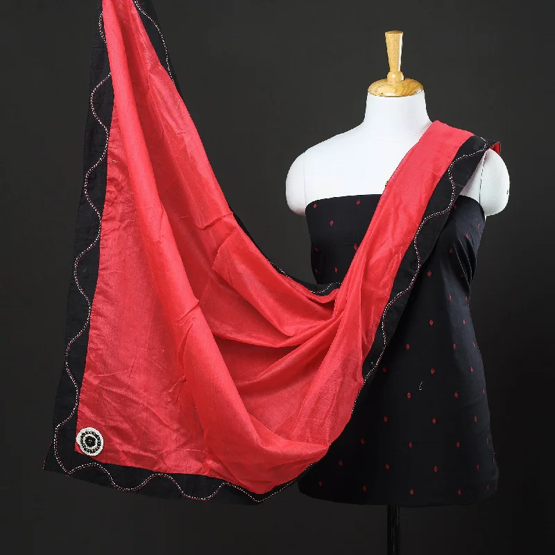 Year-End Clearance Black - 2pc Jacquard Cotton Kurta with Chanderi Dupatta