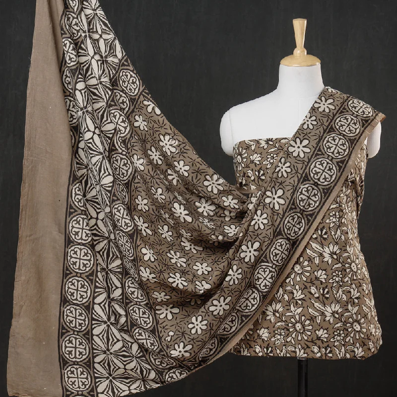 Special Savings Brown - 3pc Cotton Block Printed Pipad Dress Material Set