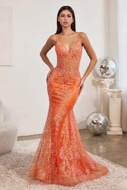 Fantastic Offers Cinderella Divine J810 Formal Long Corset Prom Dress Neon Orange