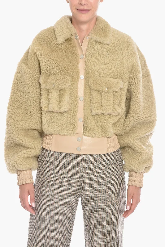 Savings Event The Mannei Sheepskin Shearling Bomber with Flap Pockets