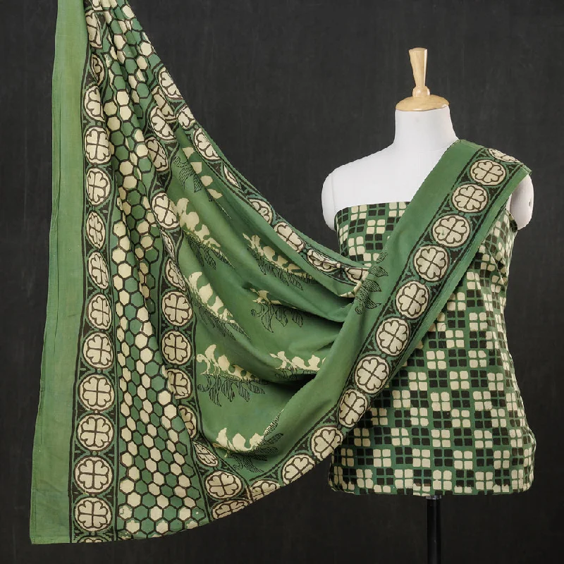 Stock Clearance Green - 3pc Cotton Block Printed Pipad Dress Material Set