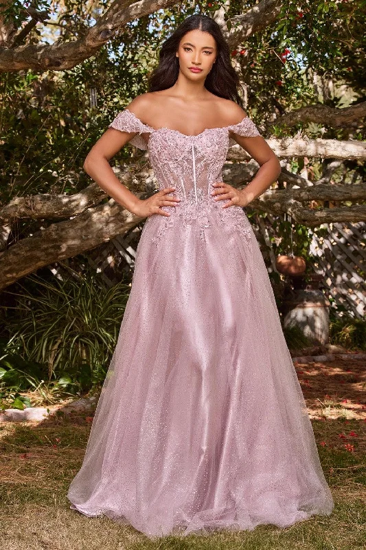 Incredible Offers Cinderella Divine CD0198 Off Shoulder Corset Long Prom Ball Gown Mauve