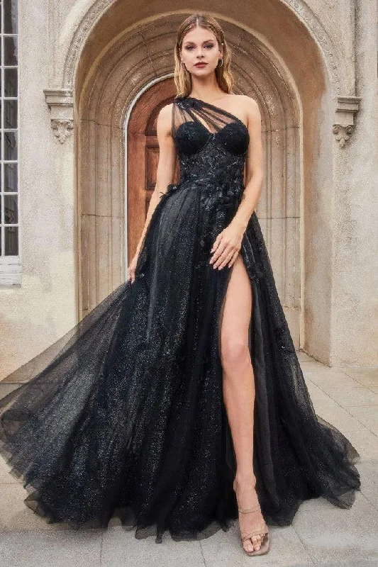 Members Only Andrea & Leo A1053 One Shoulder Prom Dress Black