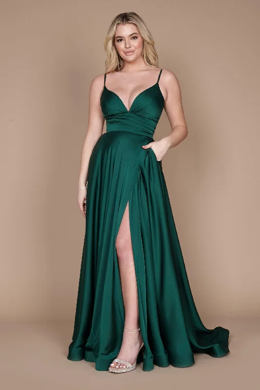Deal Dash Long Spaghetti Strap Prom Formal Gown Emerald Green