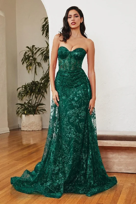 Final Markdown Cinderella Divine CB046 Long Floral Prom Dress Emerald