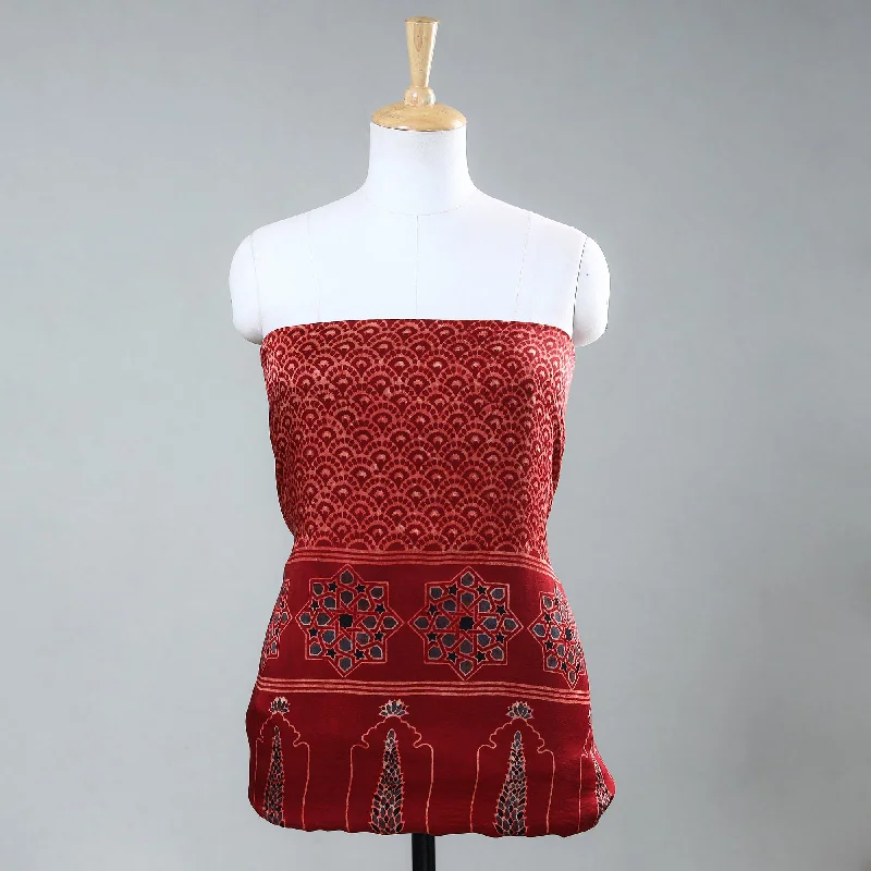 Value Deals Red - Ajrakh Block Printed Modal Silk Kurta Material - 2.5 meter