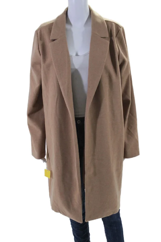 Price Blitz Renuar Womens Solid Tan Open Front Long Sleeve Coat Jacket