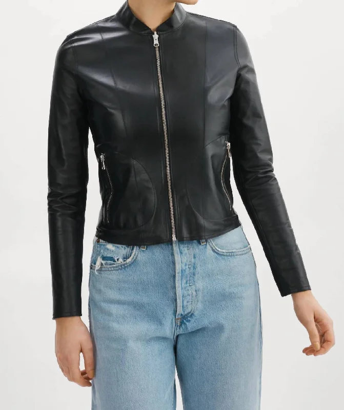 Great Deals Chapin Reversible Leather Bomber Jacket In Black/silver