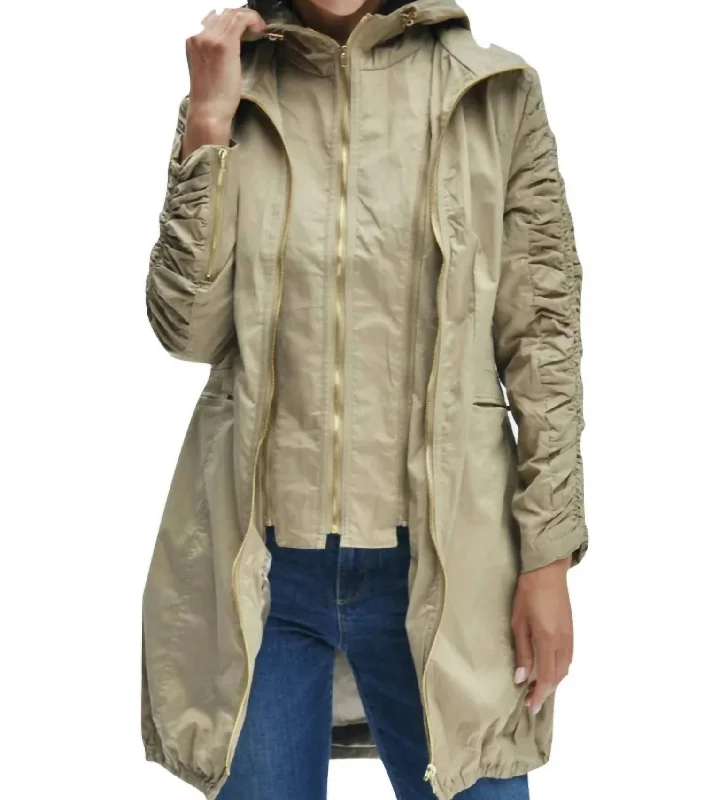 Hurry In Elena Full Length Jacket In Khaki