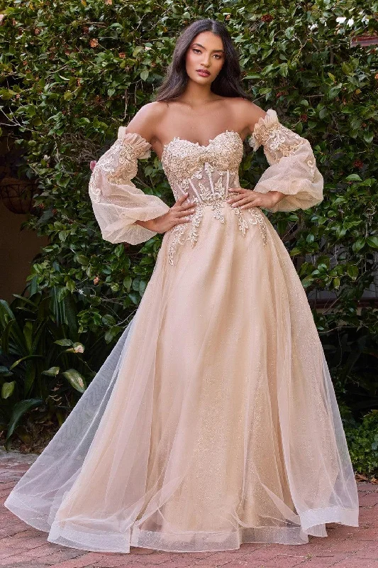 Super Sale Cinderella Divine CD948 Corset Strapless Long Prom Dress Champagne