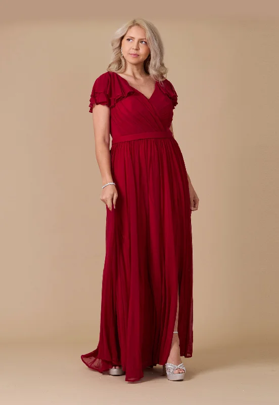 Exclusive Access Short Sleeve Formal Mother of the Bride Dress Burgundy
