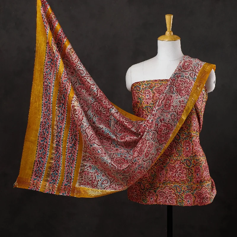Flash Sale 3pc Sanganeri Block Printed Maheshwari Silk Suit Material Set