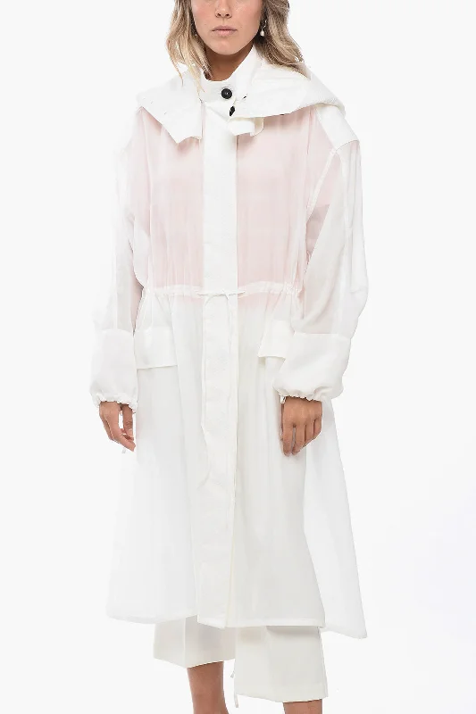 Deal Zone Salvatore Ferragamo Silk Blend Chiffon Trenchcoat with Removable Hood