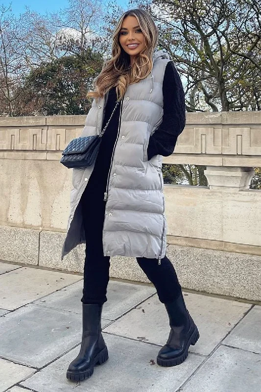 Extra Savings Grey Longline Side Zip Gilet - Ilisha