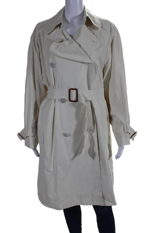 Bargain Bin Hermes Womens Double Breasted Belted Collared Trench Coat White