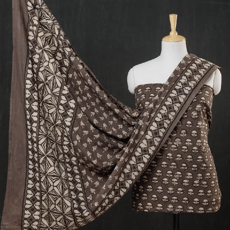 Massive Deals Brown - 3pc Cotton Block Printed Pipad Dress Material Set